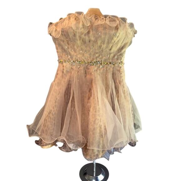 Blush Prom by Alexia Champaign & Leopard Elegant Size 8 strapless Mini Dress - Picture 1 of 7